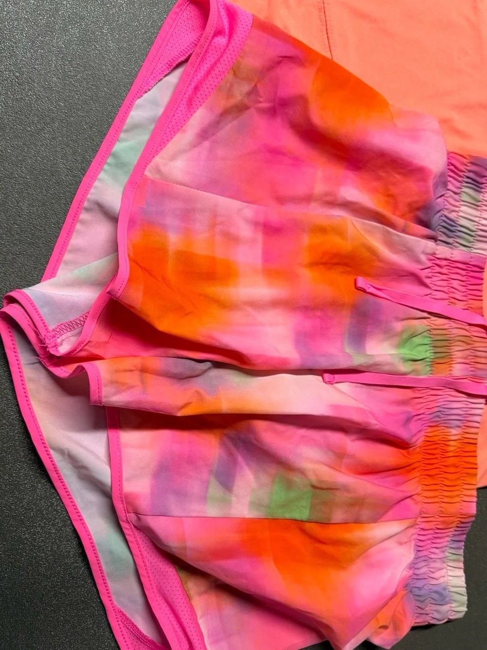 Old Navy Coral Tank with Pink-Orange Tie-Dye Shorts